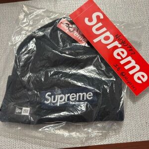 Supreme Navy Beanie with White Embroidery